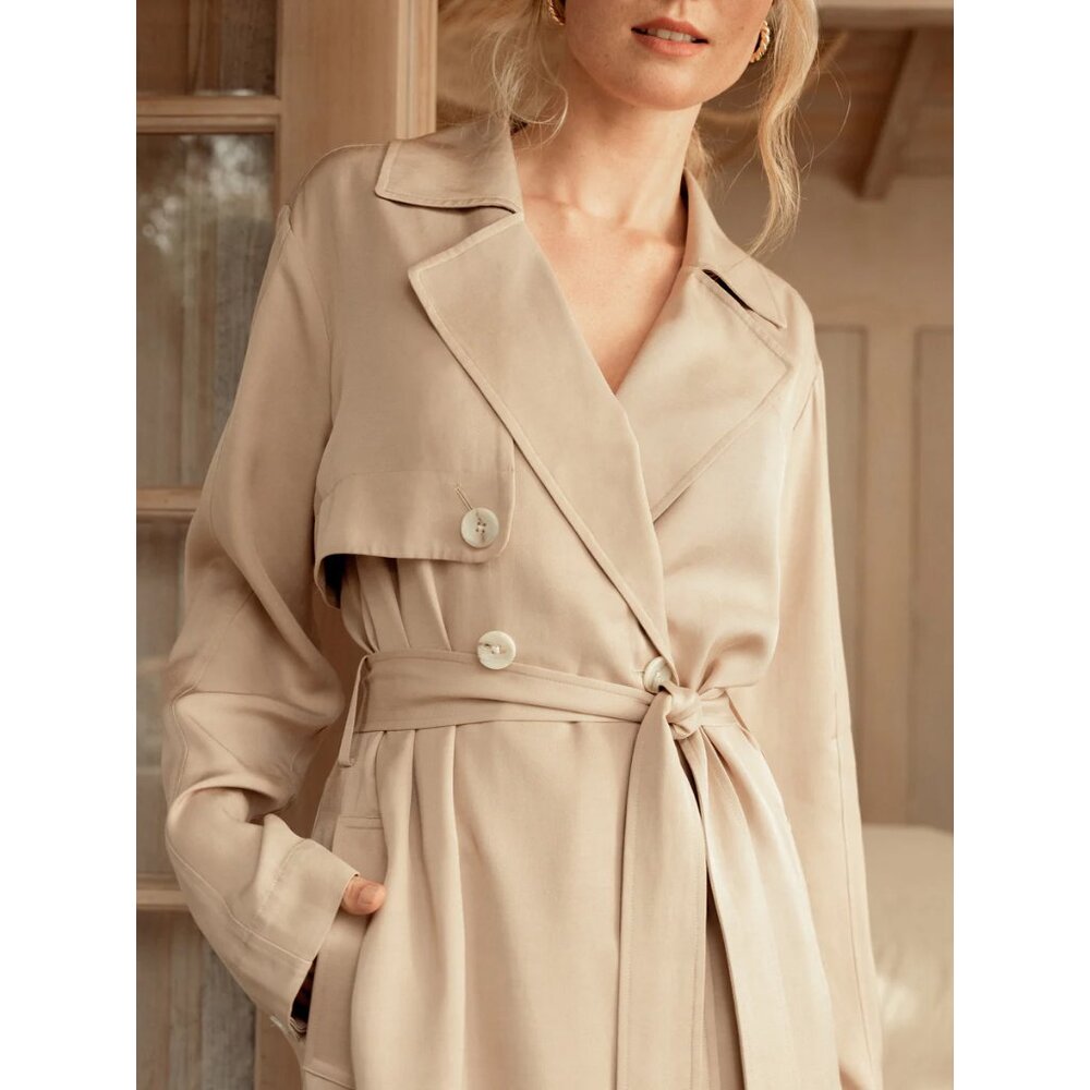 Darling Tan Beige Gray “Overcast” Lightweight Classic Belted Trench Coat sz M